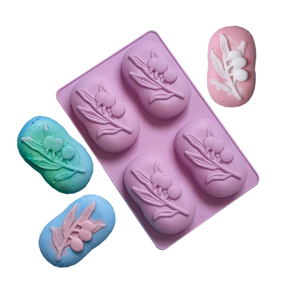 Soap Making Gifts - 4 ฟันผุรูปไข่ Olive Tree ซิลิโคนสบู่แม่พิมพ์ DIY