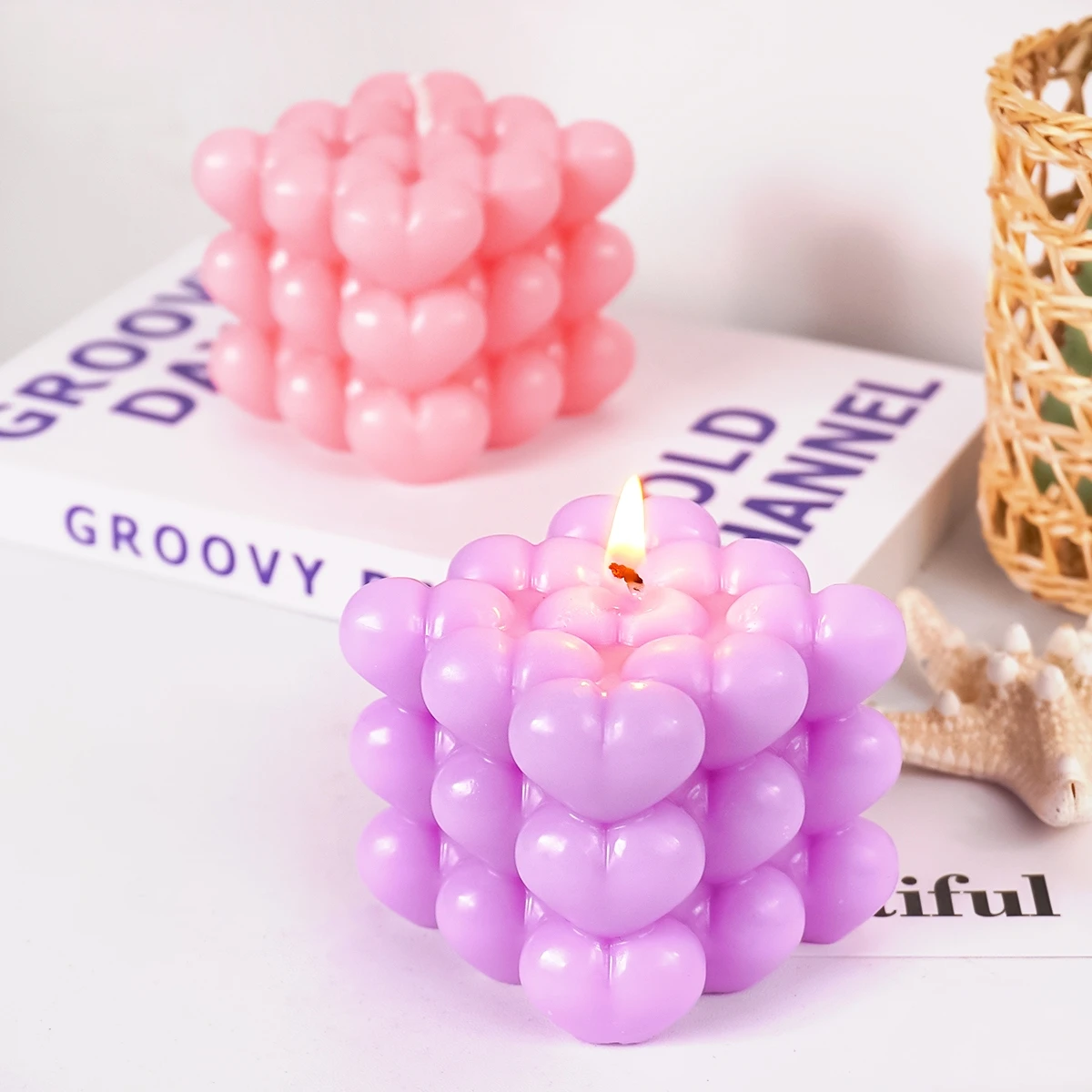 Soap Making Gel - แม่พิมพ์ซิลิโคนรูปทรงบับเบิ้ลสำหรับทำเทียนหอม DIY อุปกรณ์ทำเทียนหอม แม่พิมพ์สบู่ยิปซั่ม DIY รูปทรงหัวใจ