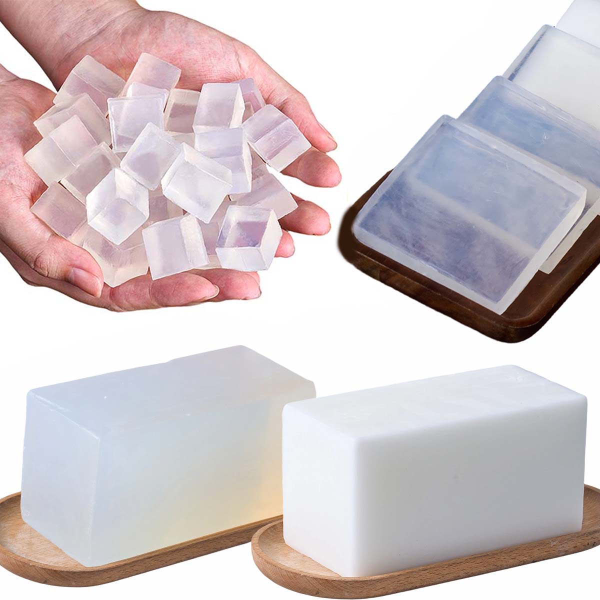 Soap Making Material Wholesale - เบสสบู่กลีเซอรีน 1000 กรัม สำหรับทำสบู่แฮนด์เมด สีขาวใส แบบละลายแล้วเท