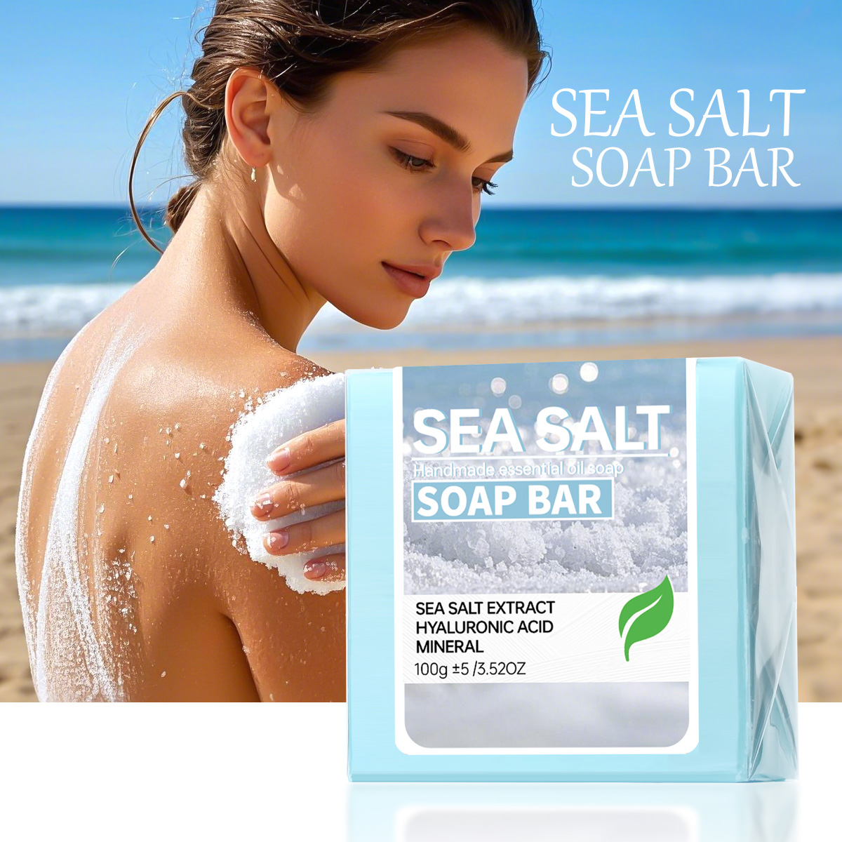 Castor Oil Soap - สบู่น้ำมันหอมระเหยทำมือจากเกลือทะเล, สบู่ทำความสะอาดผิวและเพิ่มความชุ่มชื้นด้วยกรดไฮยาลูโรนิก, สบู่ทำความสะอาดและอาบน้ำแบบทำความสะอาดล้ำลึก