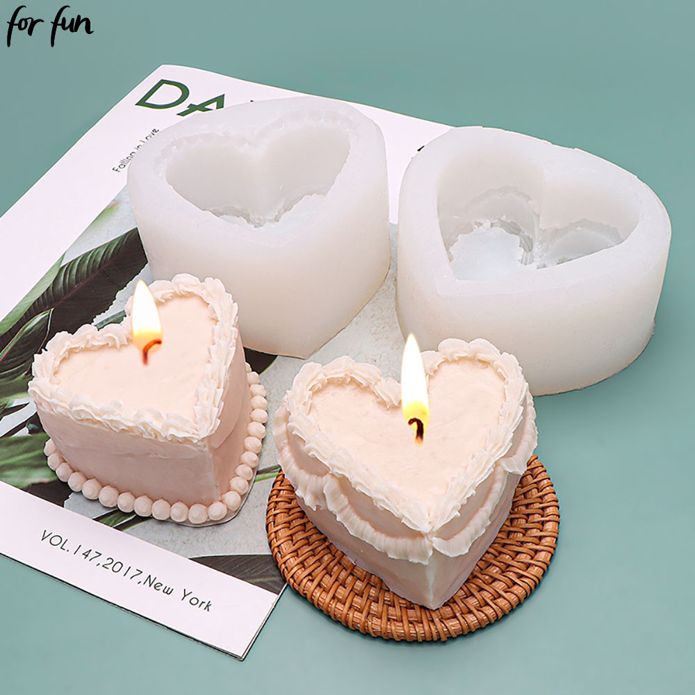 Soap Making Gifts - เพื่อความสนุกสนานหัวใจเค้กรูปเทียนแม่พิมพ์ซิลิโคน DIY Handmade สบู่พลาสเตอร์น้ํามันหอมระเหยเทียนเค้กตกแต่งแม่พิมพ์ของขวัญทํา