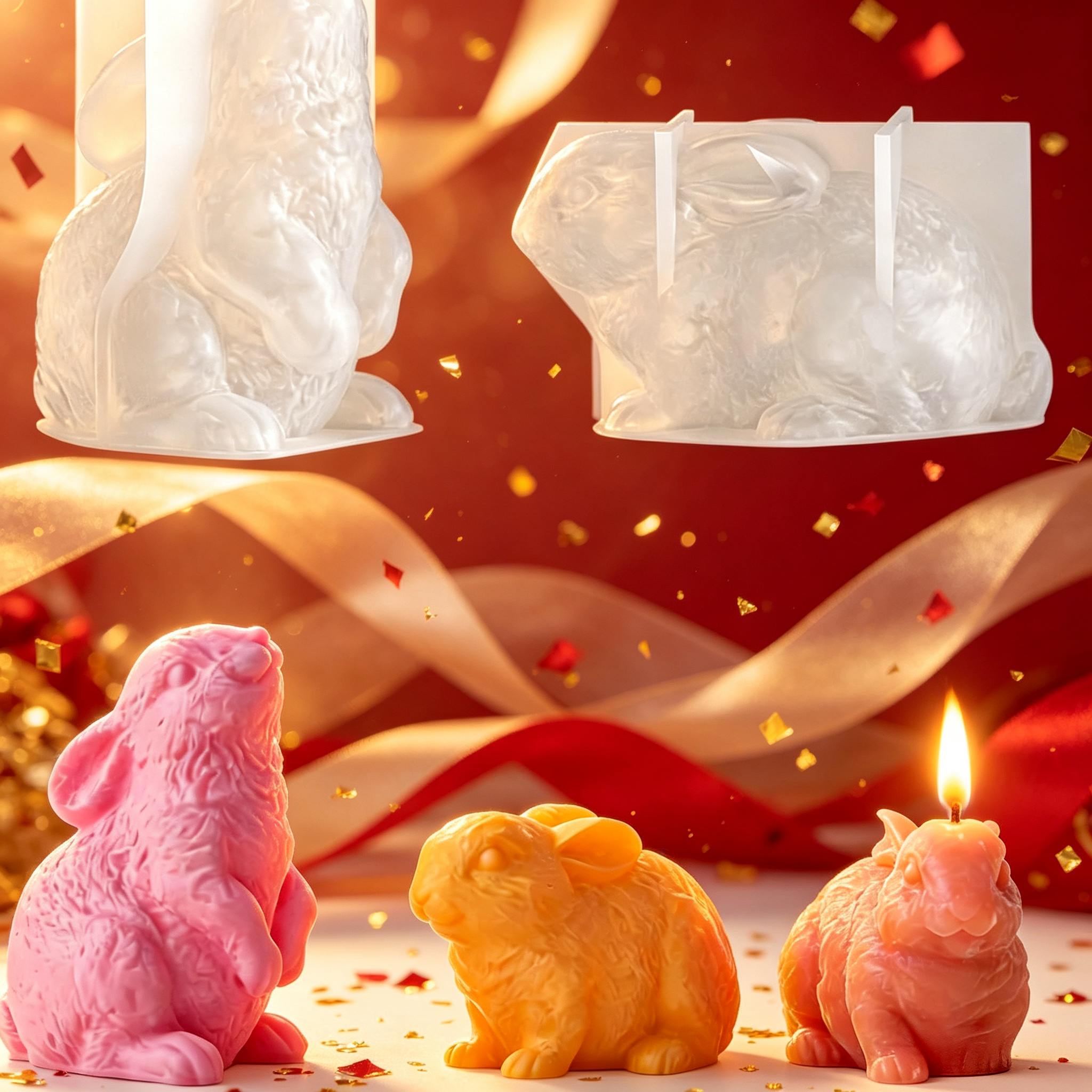 Soap Making Gifts - แม่พิมพ์ซิลิโคนรูปกระต่าย 3 มิติ 2 แบบ แม่พิมพ์เรซินรูปสัตว์กระต่ายสำหรับเทศกาลอีสเตอร์